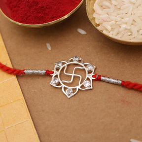 Silver Zirconia Swastik Flower Rakhi