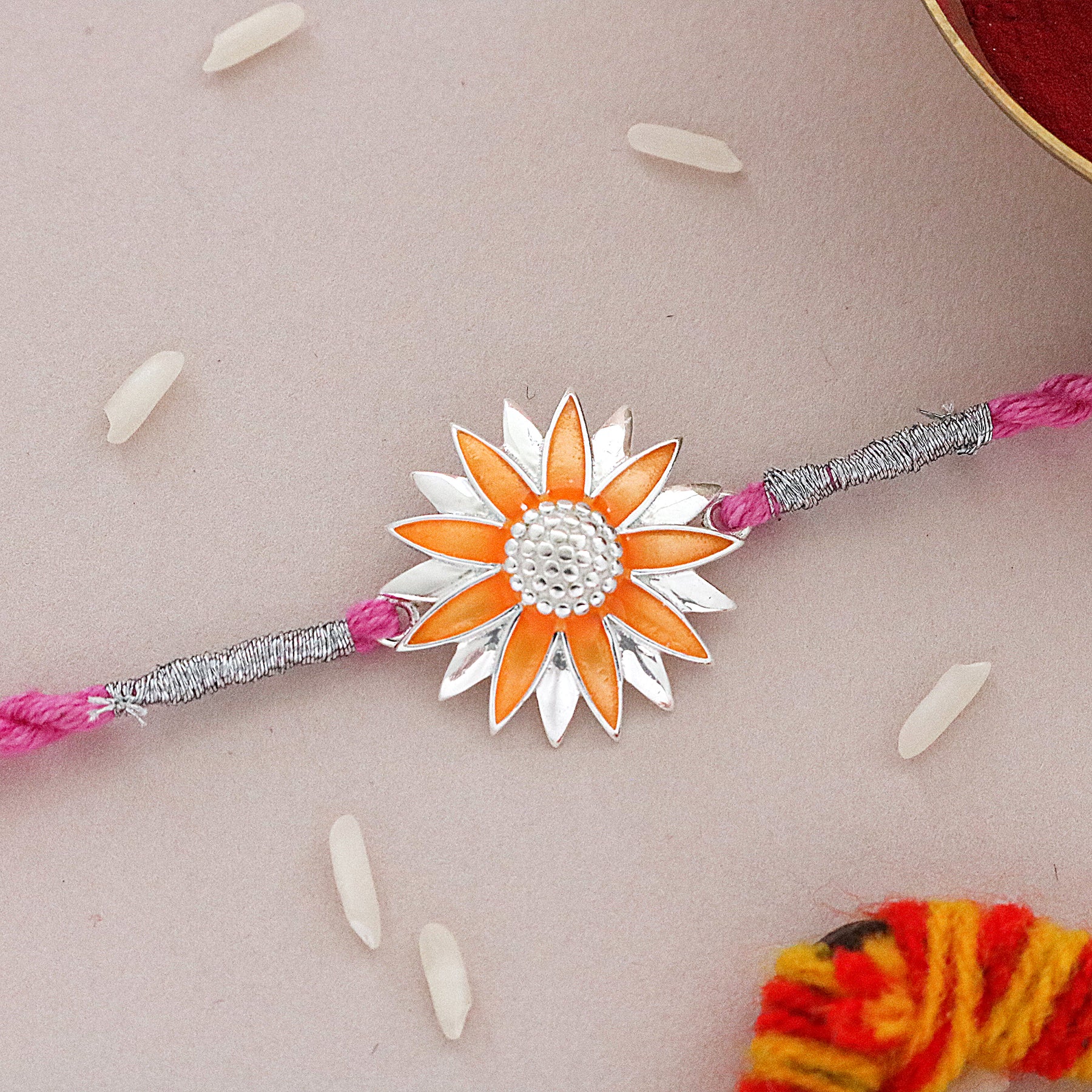 Silver Sunflower Enamel Rakhi