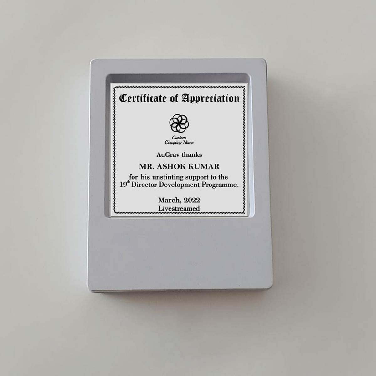 Certificate Of Appreciation Engraved Silver Frames