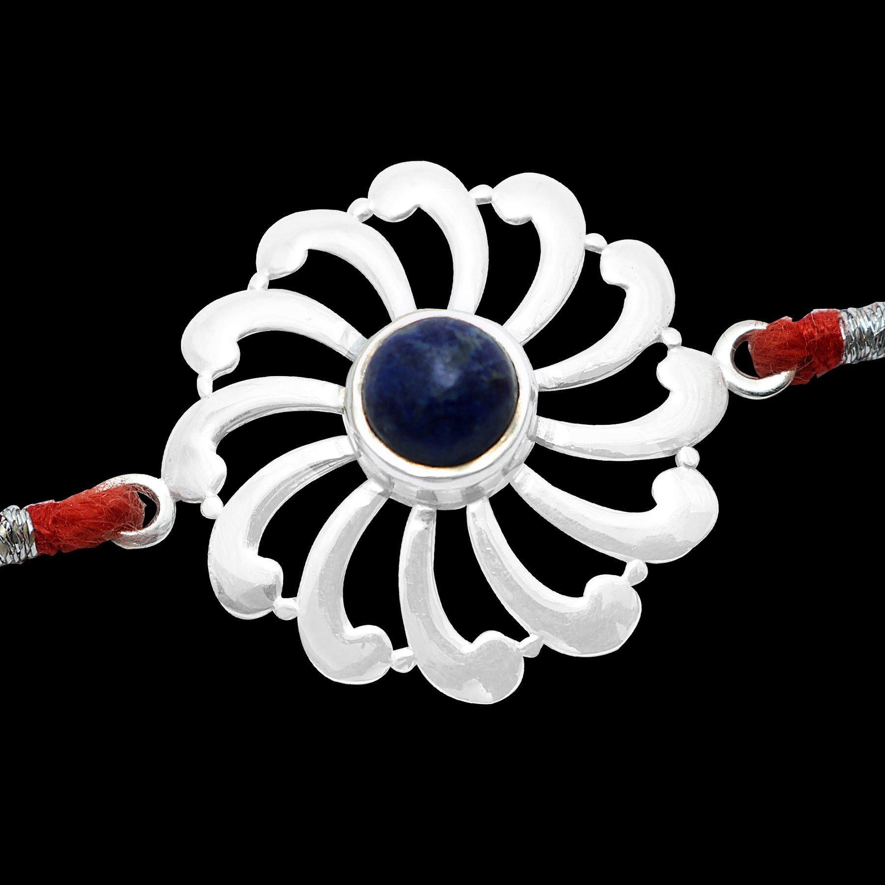 Sodalite Flower Wheel Silver Rakhi