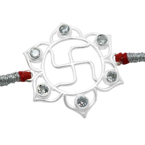 Silver Zirconia Swastik Flower Rakhi