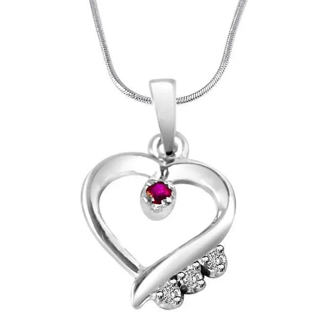 Real Diamond & Red Ruby Set in Sterling Silver Pendant-1