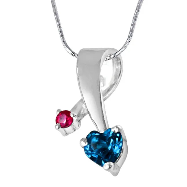 Showers of Blessings Blue Topaz, Red Ruby & 925 Sterling Silver Pendant-1