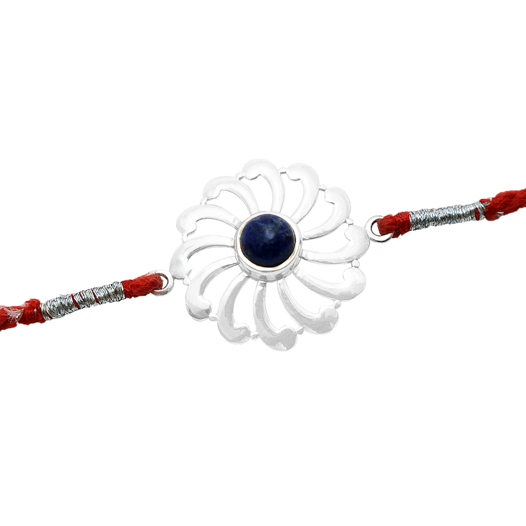 Sodalite Flower Wheel Silver Rakhi