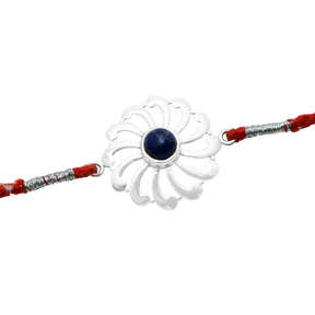 Sodalite Flower Wheel Silver Rakhi