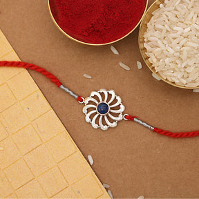 Sodalite Flower Wheel Silver Rakhi