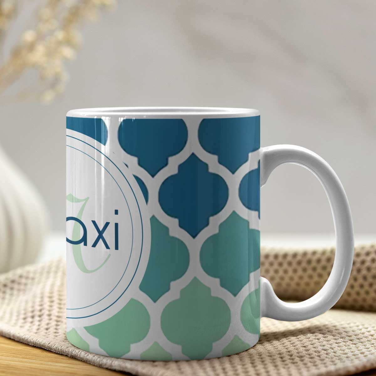 Customized Moroccan Lattice Monogramed Couple Coffee Mug for Valentine's Day 2