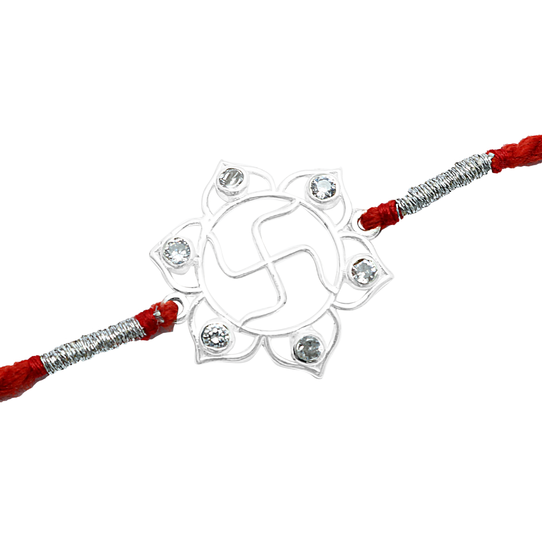 Silver Zirconia Swastik Flower Rakhi