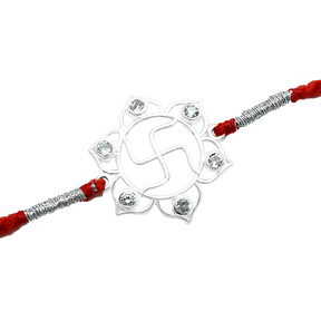 Silver Zirconia Swastik Flower Rakhi