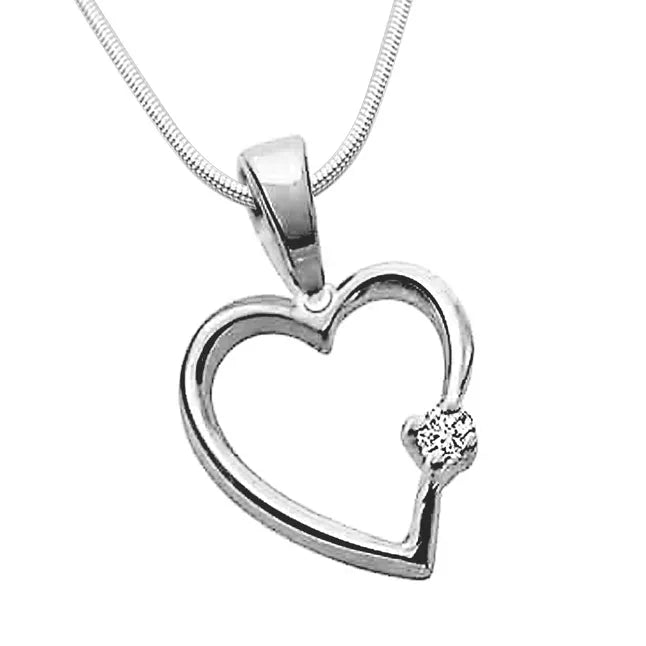 Simple Heart - Real Diamond & Sterling Silver Pendant-1