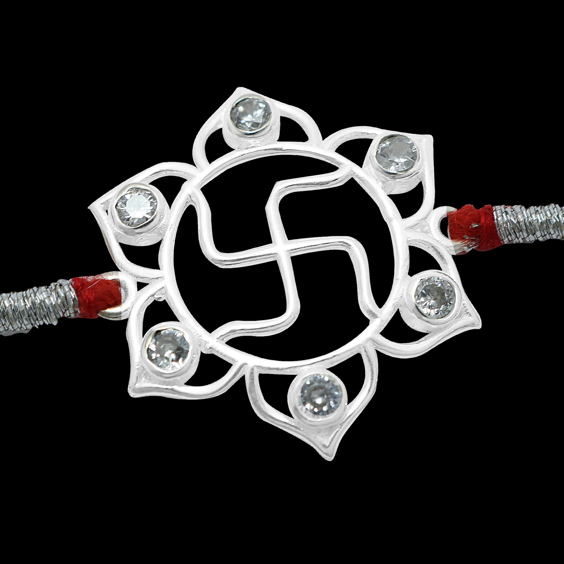 Silver Zirconia Swastik Flower Rakhi