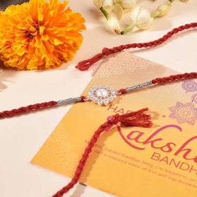 Shining Pearl Flower Silver Rakhi