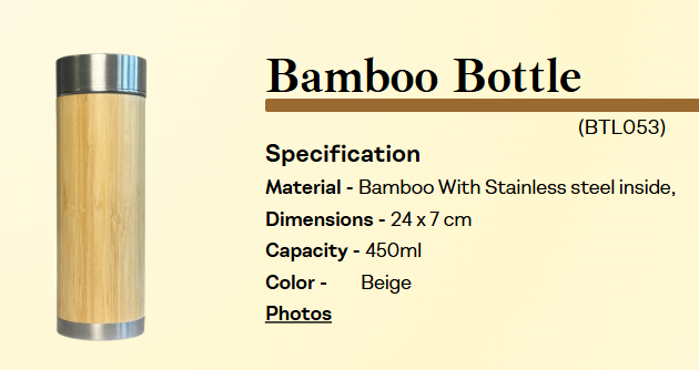 Bamboo bottle steel base 450 ml