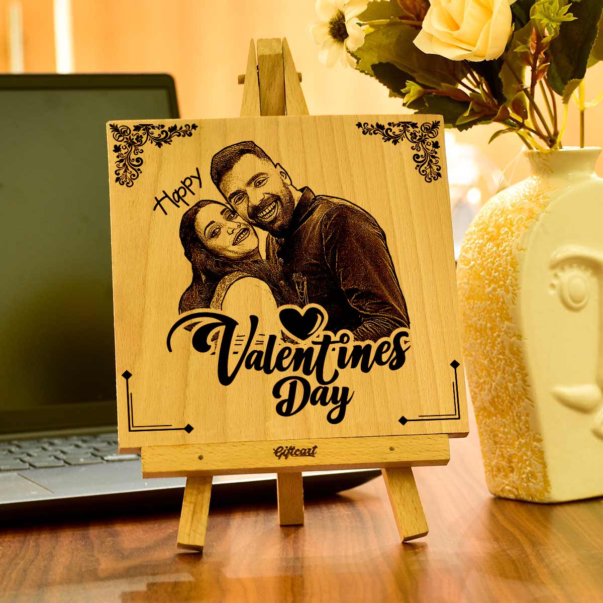 Personalised Valentine's Day Engraved Wooden Photo Frame with Stand