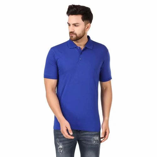 200 GSM Navy Blue Men Half Sleeves Collar T Shirt