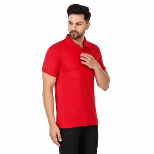 200 GSM Red Men Half Sleeves Collar T Shirt