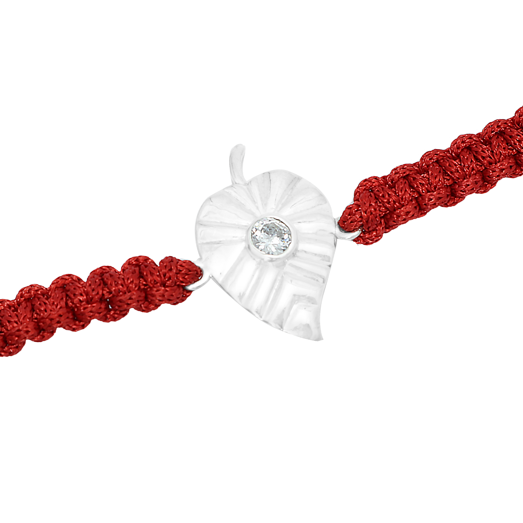 Silver Zironia Textured Leaf Rakhi