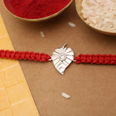 Silver Zironia Textured Leaf Rakhi