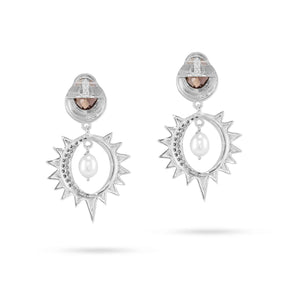 Smoky Mounted CZ Pearl Silver Drop Earrings