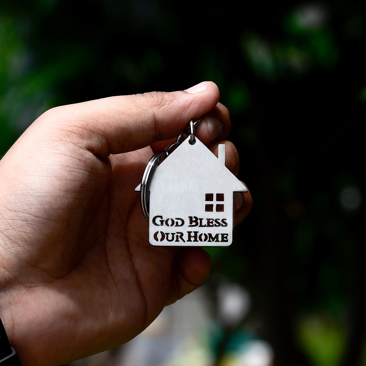 God Bless Our Home Metal Keychain