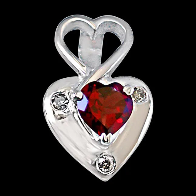 Real Diamond & Heart Shaped Red Garnet Pendant-2