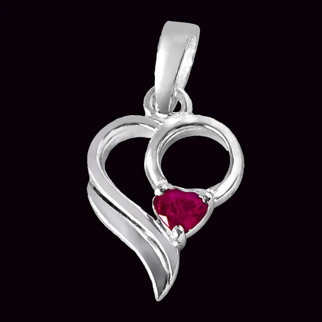 Love Treasure Red Heart Ruby & 925 Sterling Silver Pendant-2