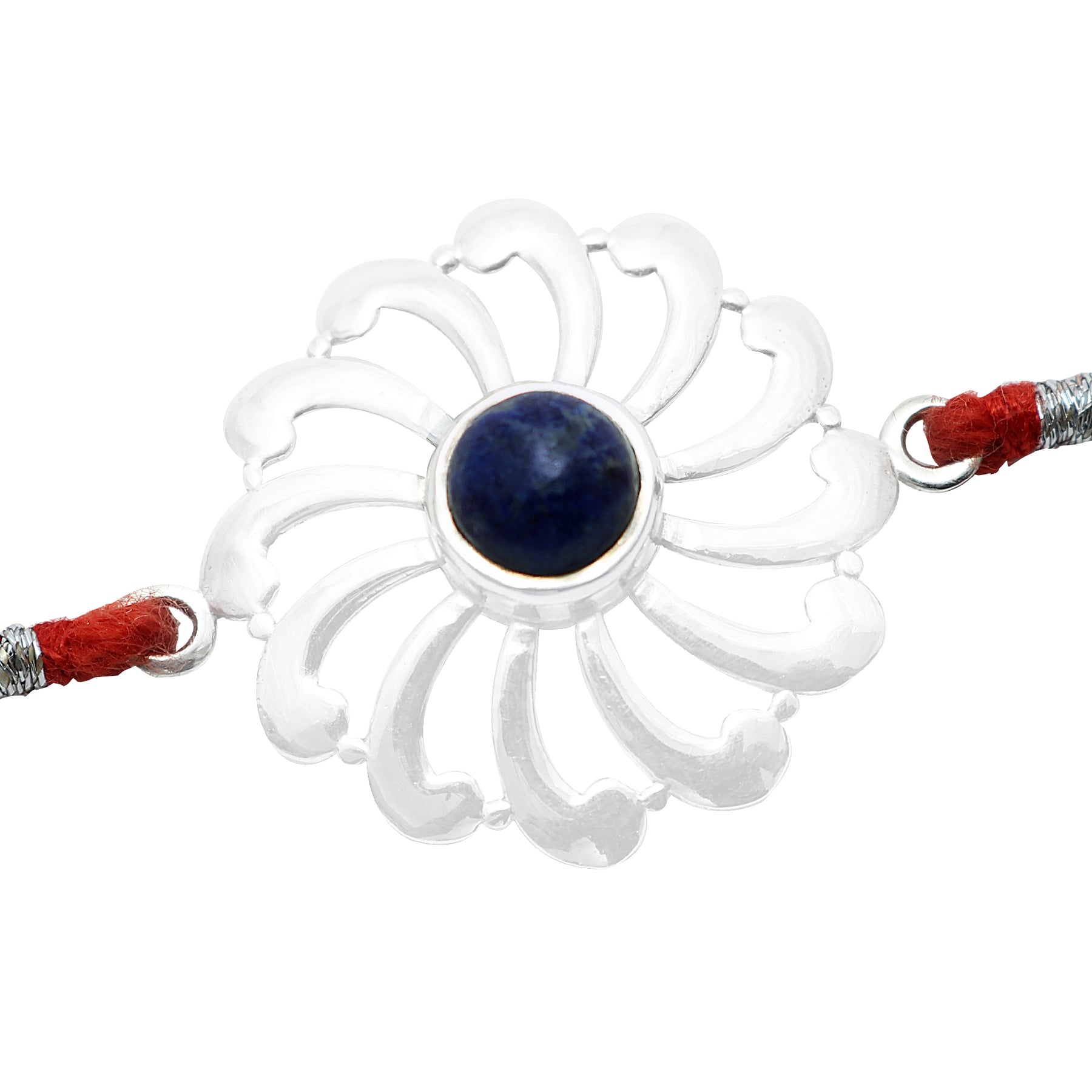 Sodalite Flower Wheel Silver Rakhi