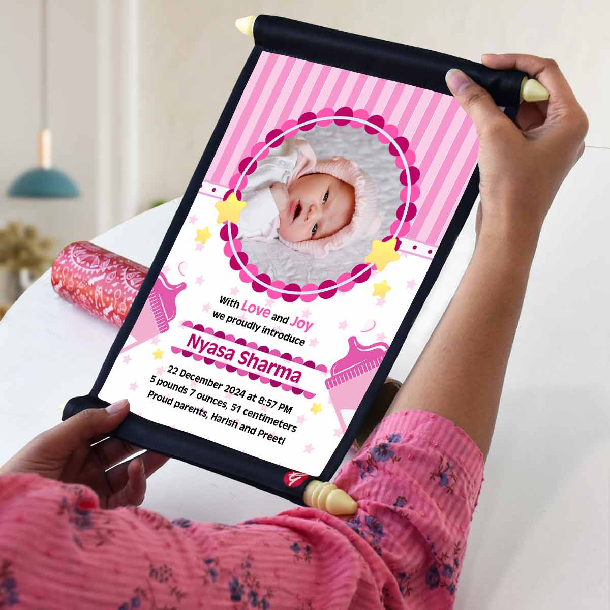 Personalised Baby Girl Announcement Scroll