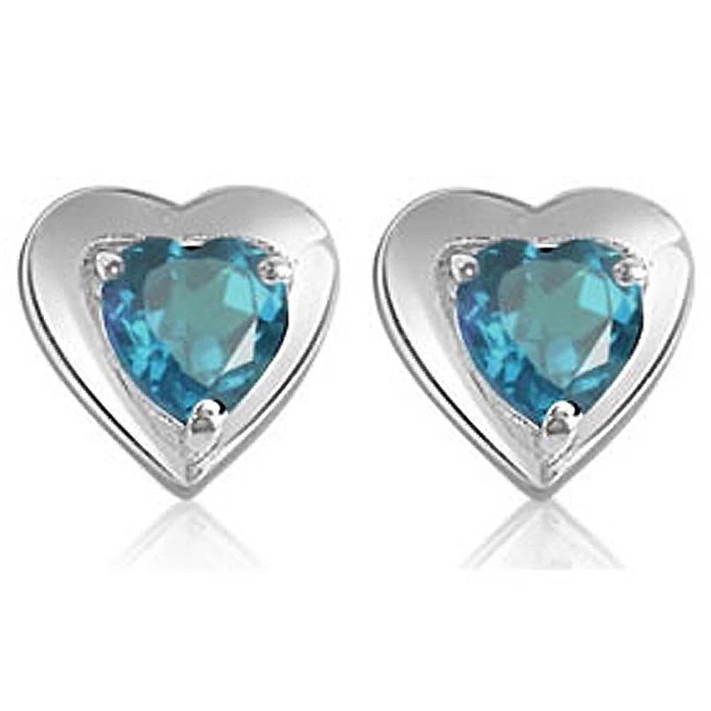 Heart Shape Blue Topaz Pendant & Earring Set with Silver finished Chain for Girls-2