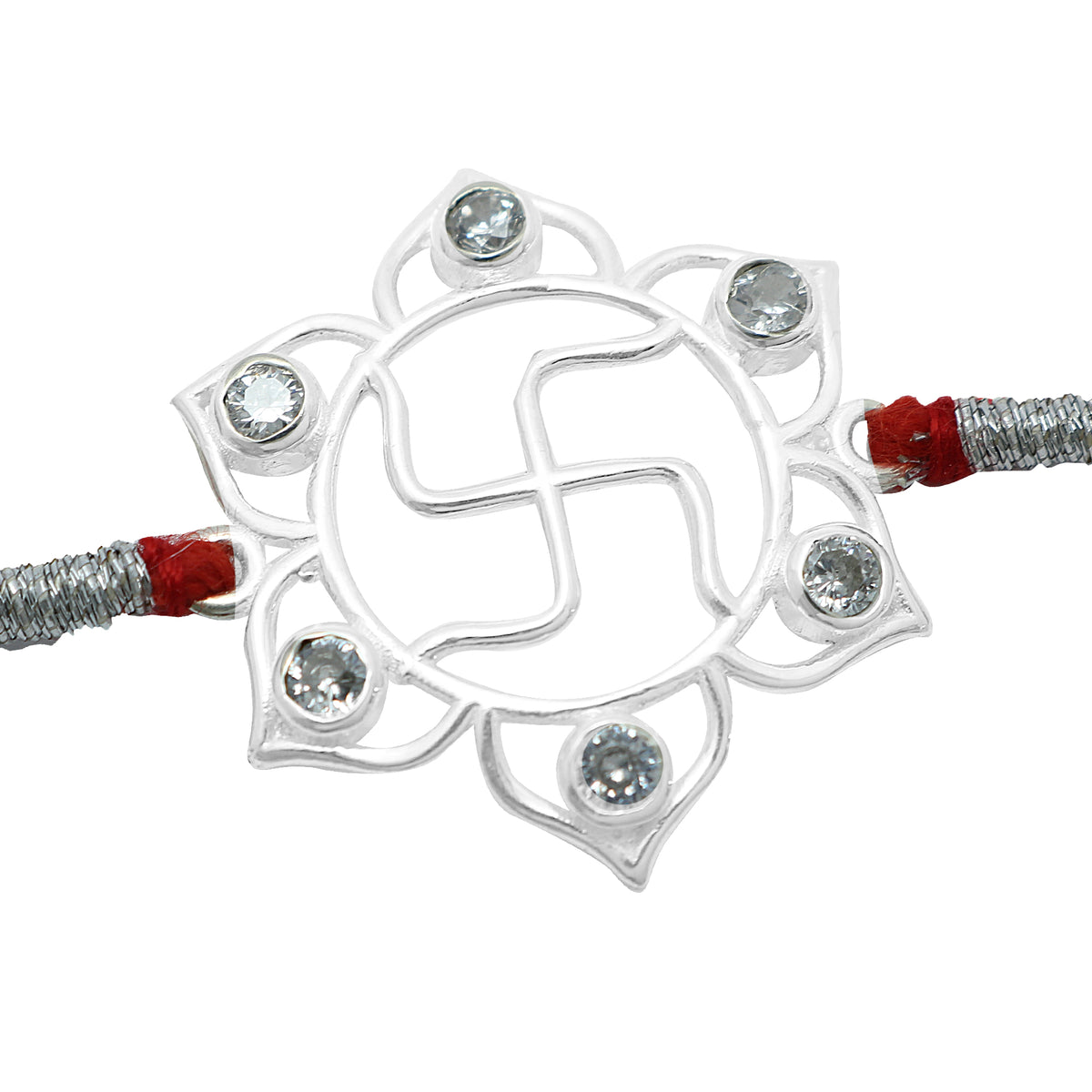 Silver Zirconia Swastik Flower Rakhi