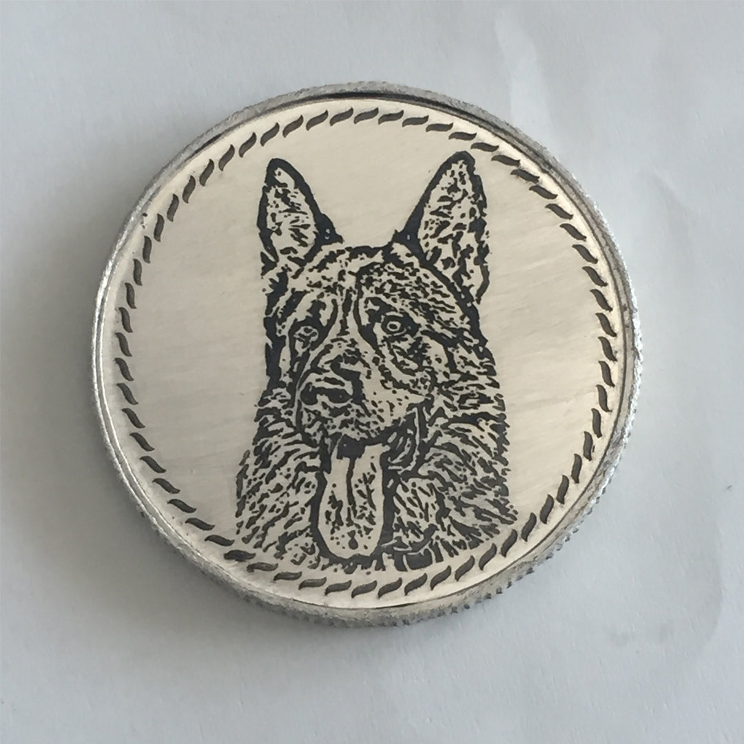 German Shepherd Photo Engraved Silver Coin