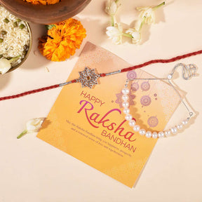 Ethereal Rakhi & Pearl Bracelet Bhaiya Bhabhi Combo Pack