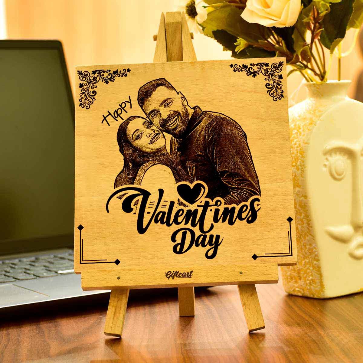 Personalised Valentine's Day Engraved Wooden Photo Frame with Stand