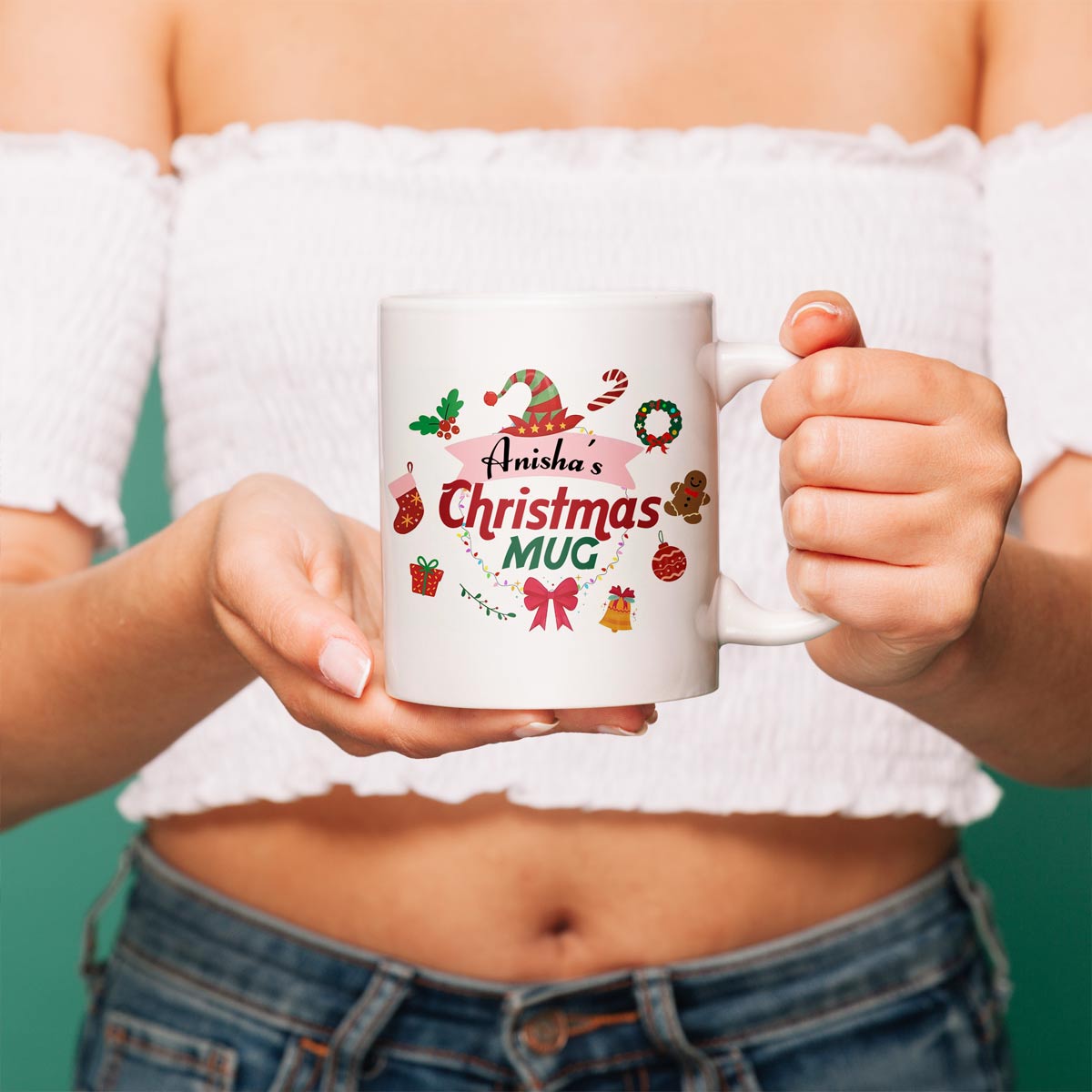 Personalized Name Printed Coffee Mug for Merry Christmas