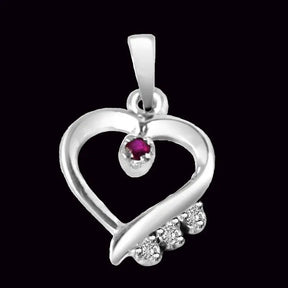 Real Diamond & Red Ruby Set in Sterling Silver Pendant