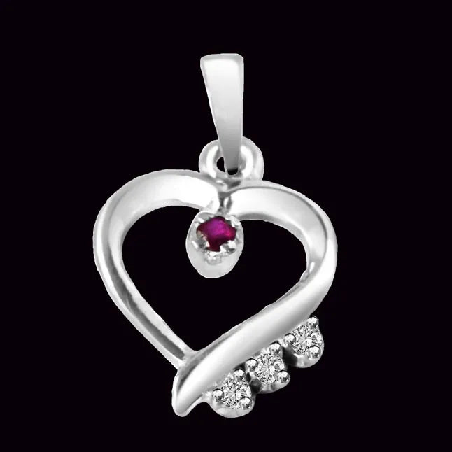 Real Diamond & Red Ruby Set in Sterling Silver Pendant-2