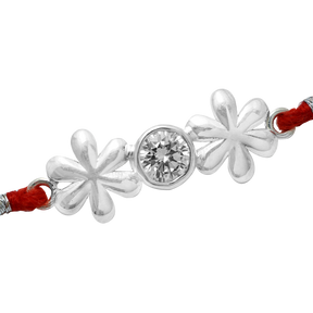 Silver Zircon Twin Flower Rakhi