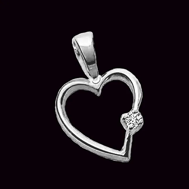Simple Heart - Real Diamond & Sterling Silver Pendant-2