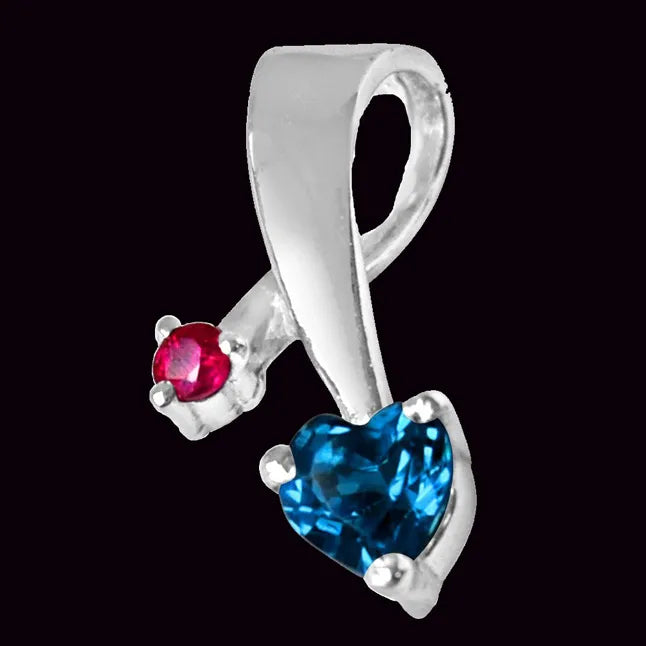 Showers of Blessings Blue Topaz, Red Ruby & 925 Sterling Silver Pendant-2