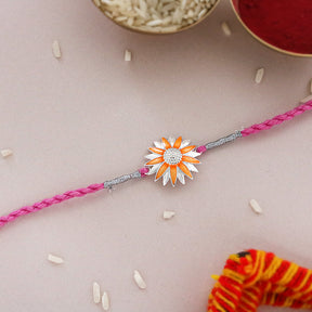 Silver Sunflower Enamel Rakhi