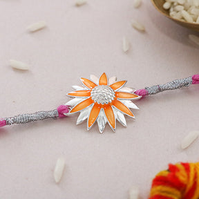 Silver Sunflower Enamel Rakhi