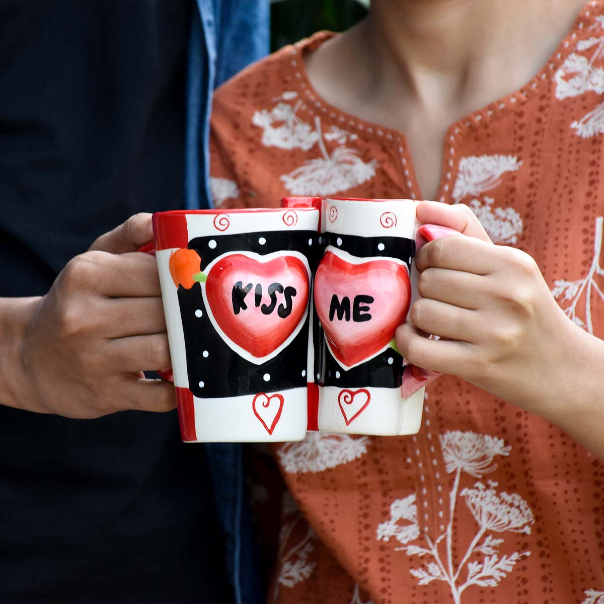 Kiss Me Printed Coffee Mug Set of 2 Gift for Couple