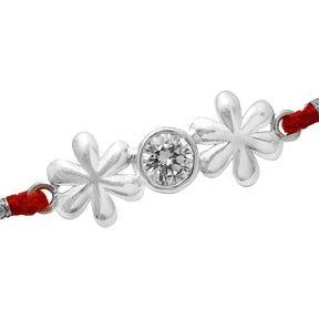 Silver Zircon Twin Flower Rakhi