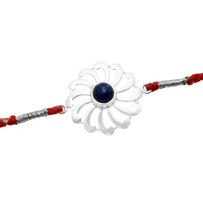 Sodalite Flower Wheel Silver Rakhi