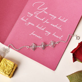 925 Sterling Silver Tripple Diamond Chain Bracelet Gift for Her