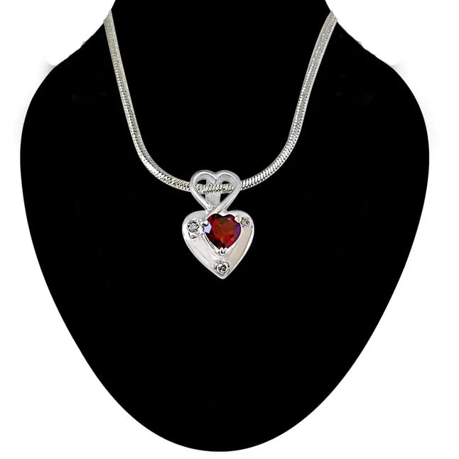 Real Diamond & Heart Shaped Red Garnet Pendant-1