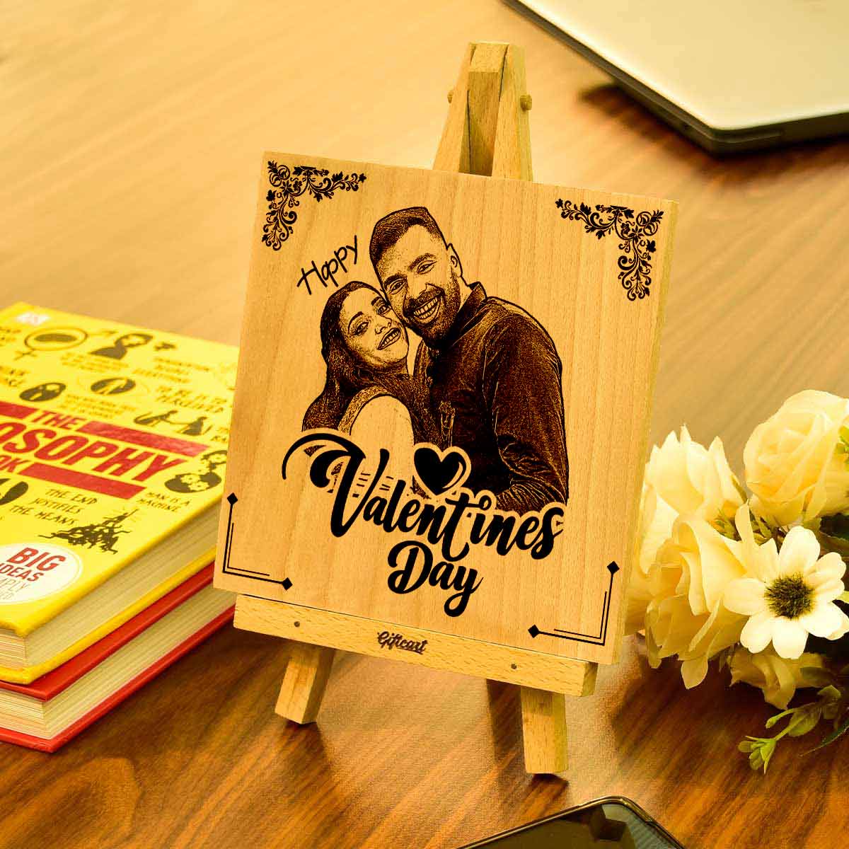 Personalised Valentine's Day Engraved Wooden Photo Frame with Stand