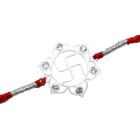 Silver Zirconia Swastik Flower Rakhi