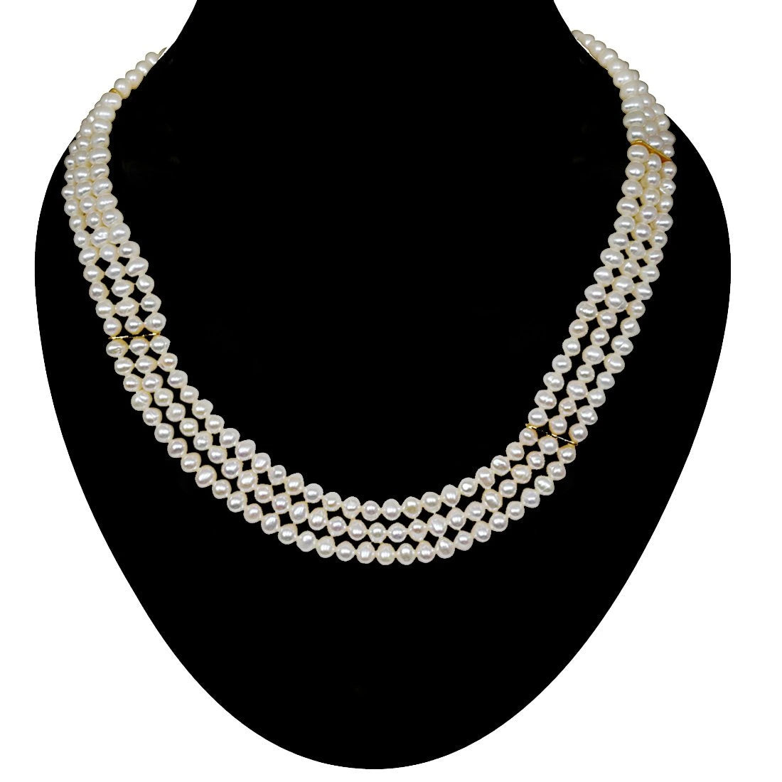 Ecstasy Real Pearl - 3 Line Real Freshwater Pearl Necklace for Women