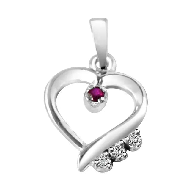 Real Diamond & Red Ruby Set in Sterling Silver Pendant-4